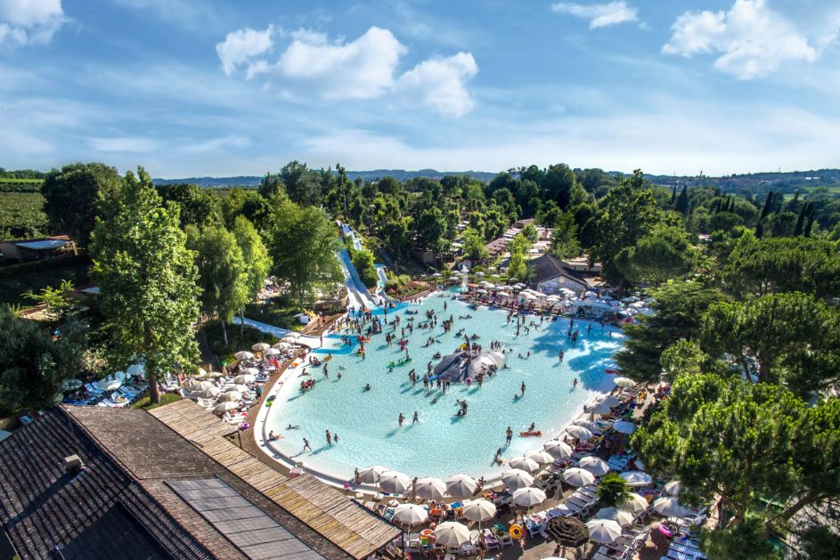 Altomincio Family Park's main pool area has slides and plenty of excitement!