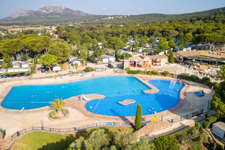 Huge outdoor pool at Castell Montgri Campsite